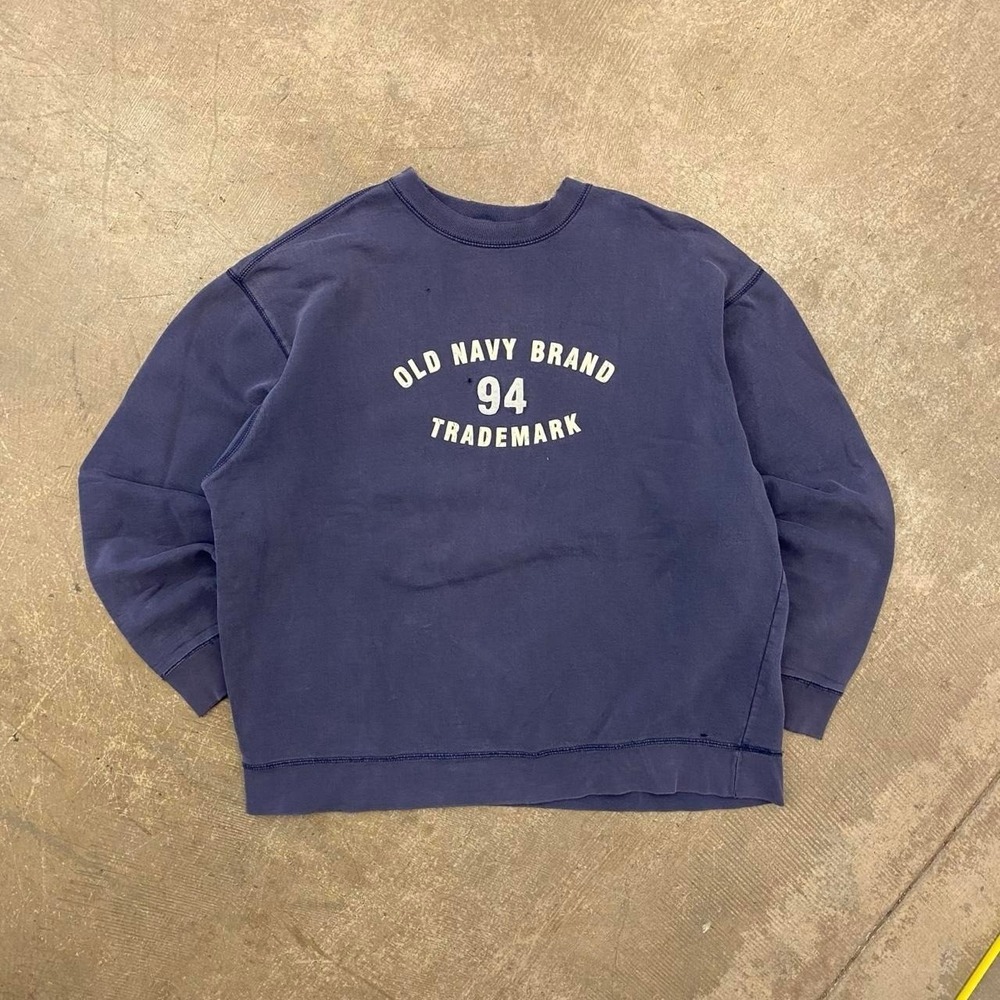Vintage 90s Old Navy Trademark Essential Faded Navy Blue Crewneck Sweatshirt XL